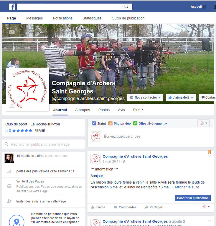 La page facebook du club est disponible.